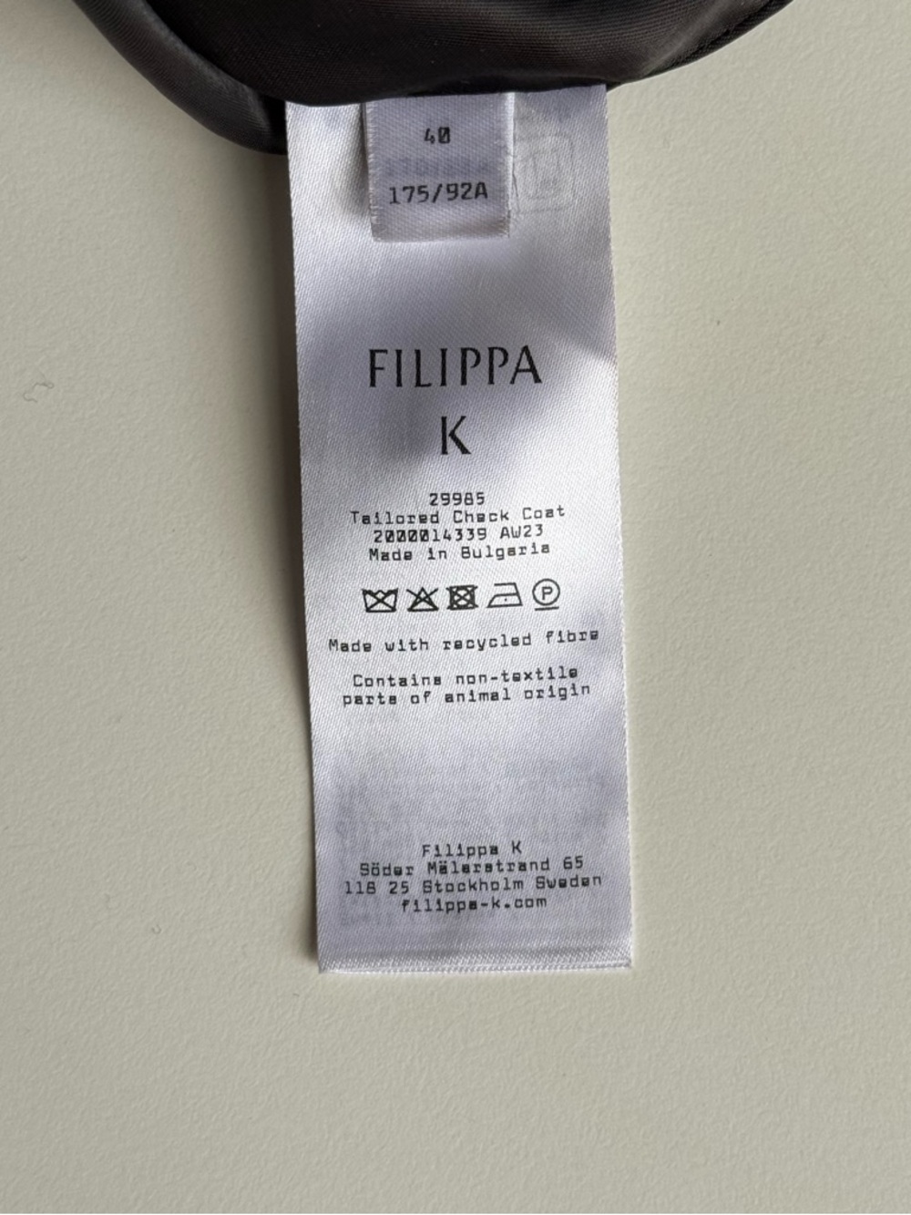 Filippa K Coat Women’s Beige Black Peacoat Plaid Double-Breasted Wool Size 40 - Picture 10 of 16